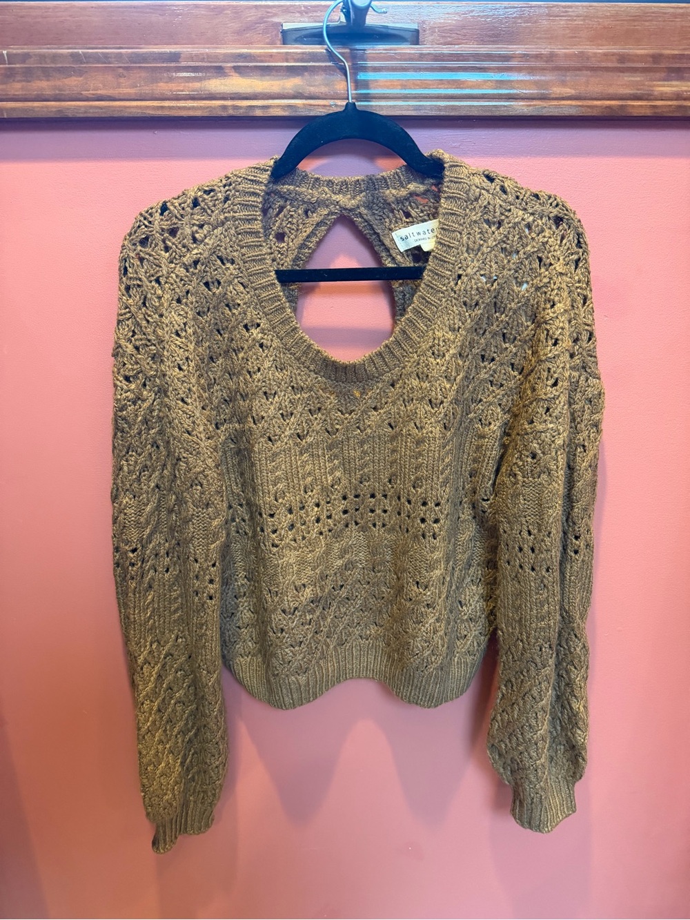saltwater LUXE Tan Openwork Cable Knit Crewneck Sweater
